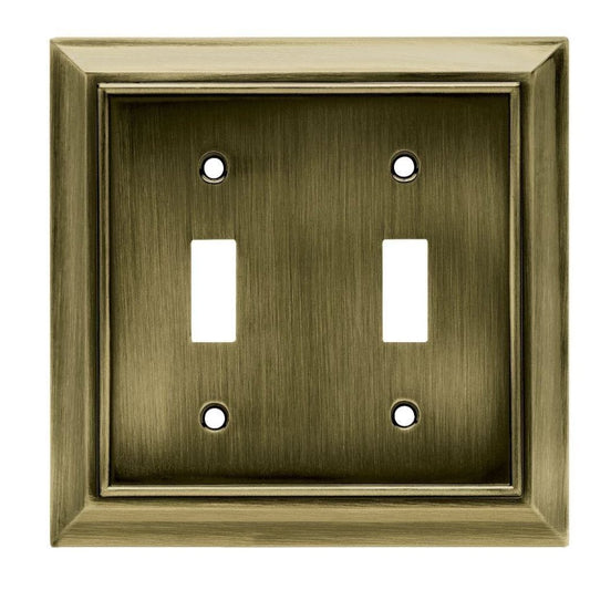 Hampton Bay Architectural Decorative Double Switch Plate, Antique Brass Damaged Box-outlets, switches, & plates-Tool Mart Inc.