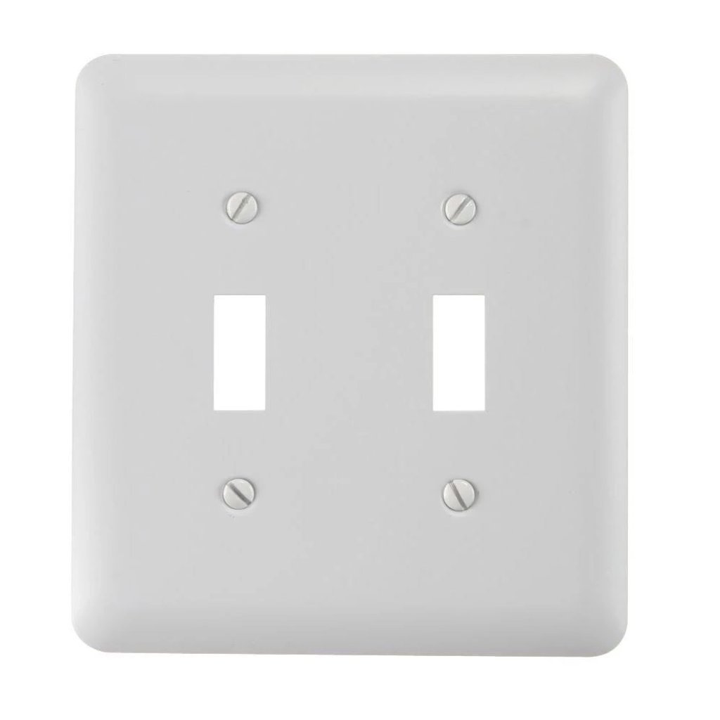Hampton Bay Declan 2 Gang Toggle Wall Plate, White Steel-outlets, switches, & plates-Tool Mart Inc.