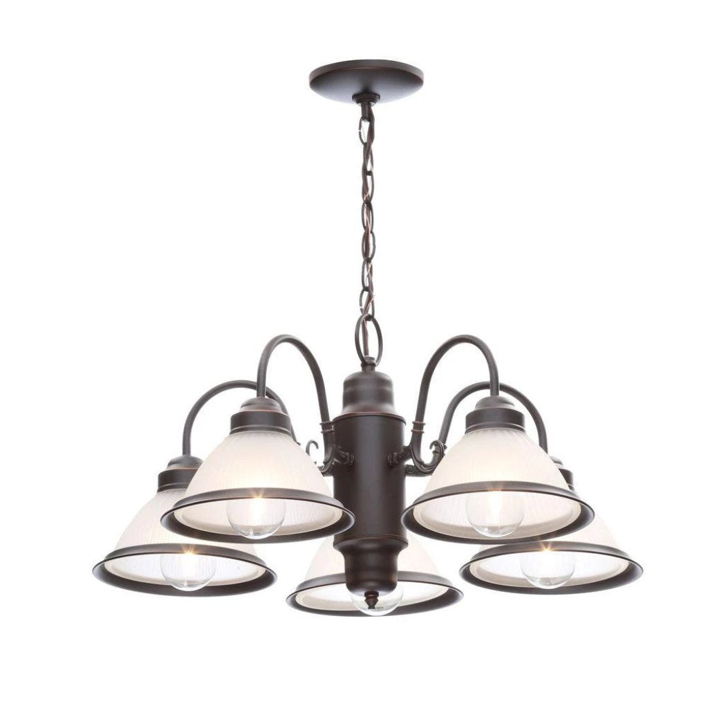 Hampton Bay Halophane 5-Light Oil Rubbed Bronze Chandelier with Frosted Ribbed Glass Shades Damaged Box-light-Tool Mart Inc.