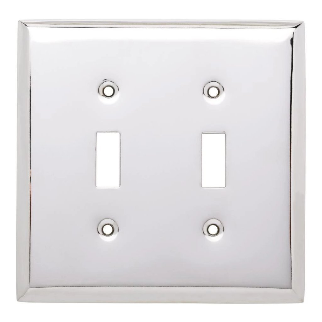 Hampton Bay Stamped Square Decorative Double Switch Plate, Polished Chrome Damaged Box-outlets, switches, & plates-Tool Mart Inc.