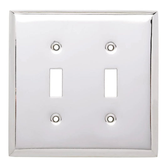 Hampton Bay Stamped Square Decorative Double Switch Plate, Polished Chrome Damaged Box-outlets, switches, & plates-Tool Mart Inc.