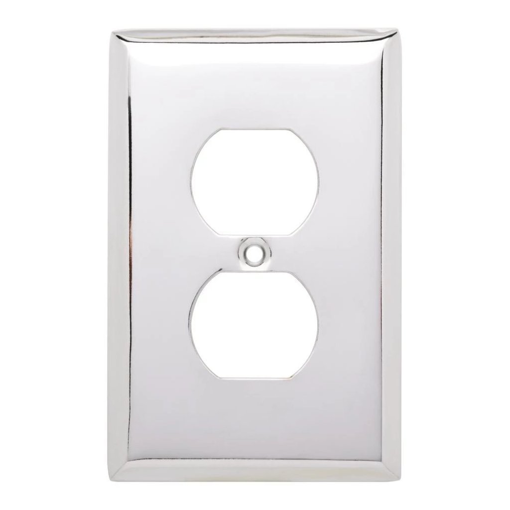 Hampton Bay Stamped Square Decorative Single Duplex Outlet Cover, Polished Chrome Damaged Box-outlets, switches, & plates-Tool Mart Inc.