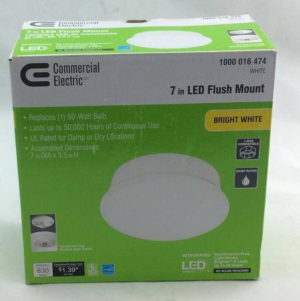 Lightbulb Replacement Fixture 7 in. Round White 60 Watt Equivalent Integrated LED Flush Mount (Bright White) Damaged Box-Lighting-Tool Mart Inc.