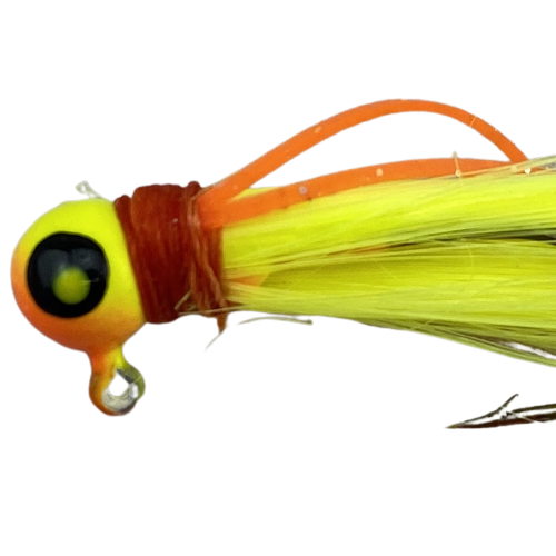 1 4 oz Paps Hair Jig 5 Pack Orange and Yellow Head Yellow Tail