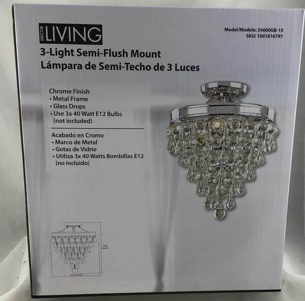 Milton 3-Light Chrome Crystal Semi-Flush Mount Damaged Box-Lighting-Tool Mart Inc.