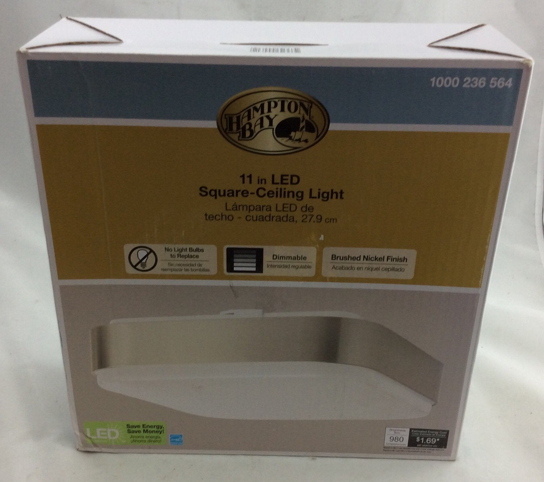 Modern Style 11 in. Square Brushed Nickel 75 Watt Equivalent Integrated LED Flush Mount (Cool/Bright White, Dimmable) Damaged Box-Lighting-Tool Mart Inc.