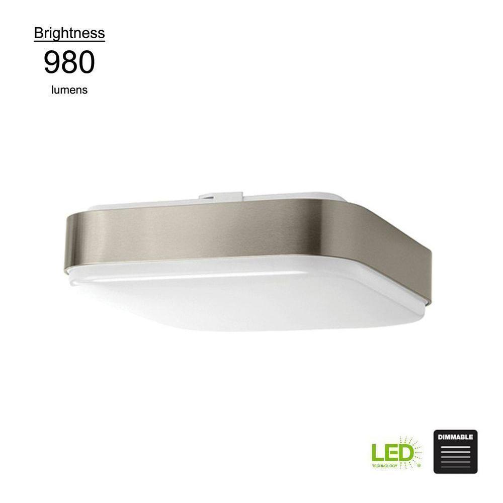 Modern Style 11 in. Square Brushed Nickel 75 Watt Equivalent Integrated LED Flush Mount (Cool/Bright White, Dimmable) Damaged Box-Lighting-Tool Mart Inc.