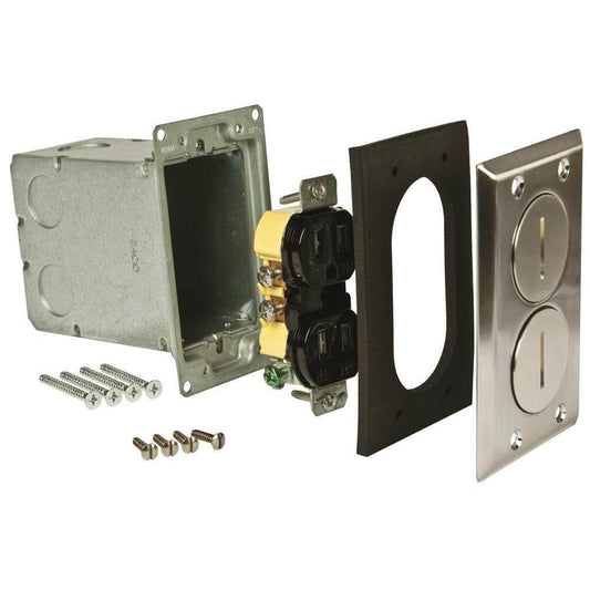 Nickel retangular floor box kit damaged box-outlets, switches, & plates-Tool Mart Inc.