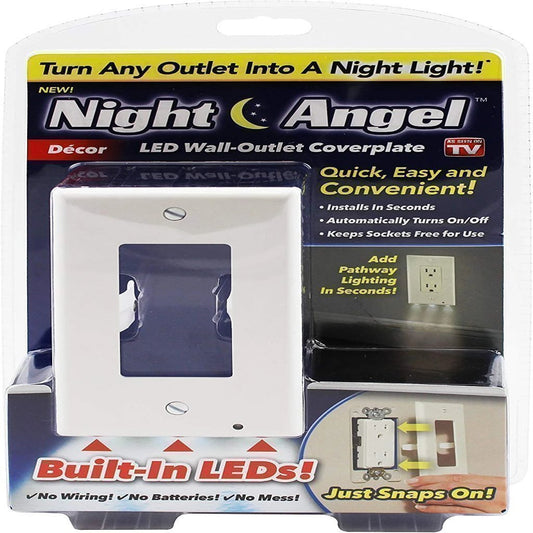 Night Angel 1 Wall Coverplate with Automatic Light Sensor and Built-in LED Guidelights for Square Outlets-Decor, 1, White Damaged Box-smart plugs-Tool Mart Inc.