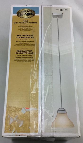 Nove brushed nickel mini pendant with white glass shade damaged box-Lighting-Tool Mart Inc.