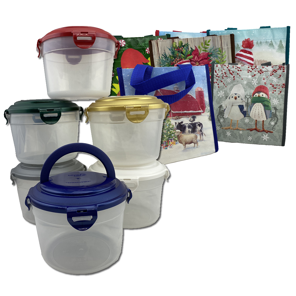 LocknLock Set of 6 Circular Containers & Christmas Bags