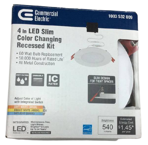 Commercial Electric Ultra Slim 4 inch Color Selectable Canless LED Recessed Kit Damaged Box