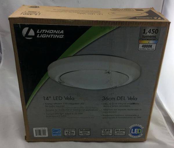 Vela 14 in. White LED Round Flush Mount with Nickel Ring and Double Prong Finial Accents Damaged Box-Lighting-Tool Mart Inc.