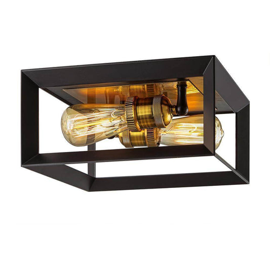 Walden Forge 11.5 in. 2-Light Matte Black Frame Flush Mount with Antique Brass Sockets Damaged Box-Lighting-Tool Mart Inc.