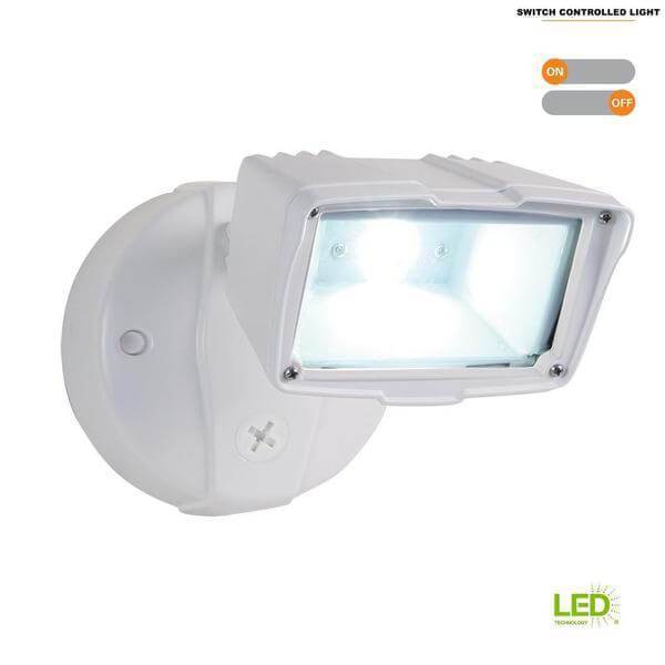 White Outdoor Integrated LED Small-Head Security Flood Light with 1475 Lumens, 5000K Daylight, Switch Controlled Damaged Box-security & motion sensor lights-Tool Mart Inc.
