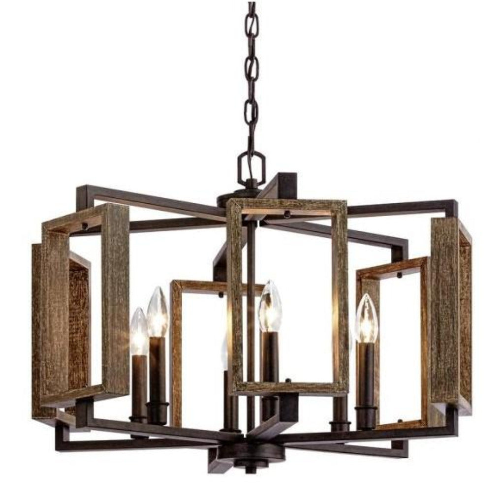 Home Decorators Collection Zurich 6-Light Aged Bronze Pendant with Wood Accents Damaged Box